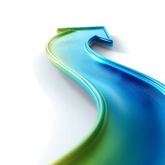 Curving Arrow with Green to Blue Gradient and Metallic Texture on White