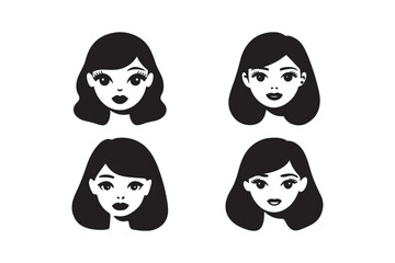 Four stylized black and white illustrations of women s faces