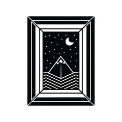 Naklejka premium A minimalist stylized illustration of a mountain at night framed image