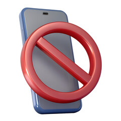 No mobile phone allowed sign. 3d rendering isolated on white background. Cartoon plastic style icon