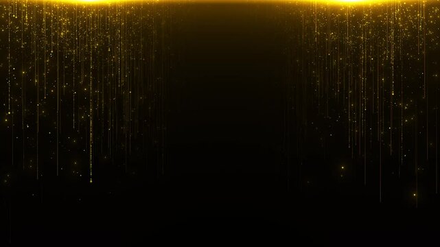 Golden particles moving luxury glitter frame border isolated on transparent background. Celebration . Shiny glittering dust. Falling golden sparkling glittering border, Mockup, holiday decoration