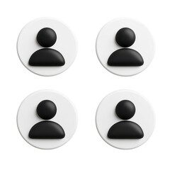 Four simple abstract person icons with black silhouettes on white circles isolated on transparent background