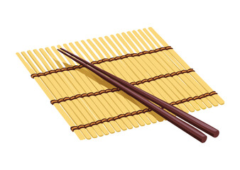 Bamboo Rolling Mat Kitchen Tool - Vector Illustration