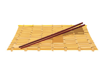Brown Chopsticks Parallel on Angled Bamboo Mat - Vector Illustration