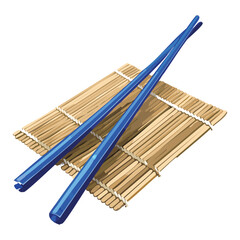 Blue Chopsticks Crossed on Light Wood Mat - Vector Illustration