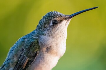 Close-Up Portrait of Ruby-Throated Hummingbird Against Soft Green Background