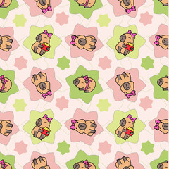 Cute capybara pattern on pastel background