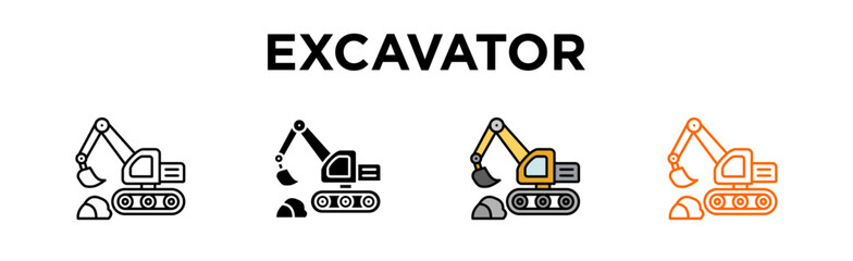 Excavator icon multiple.  icon set. Editable Stroke Icon Collection. Excavator, Heavy Equipment, Construction Machine, 