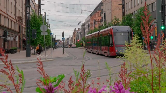 Rainy Summer Day in Tampere City Center &ndash; Urban tram Finland
