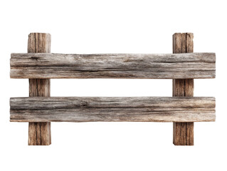 Naklejka premium Rustic weathered wooden fence post with horizontal planks isolated on transparent background