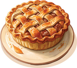 A delicious apple pie with a lattice crust sits on a plate