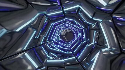 Abstract Futuristic Tunnel with Glowing Metallic Lights — Seamless Loop - Powered by Adobe