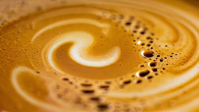 Whipped cream poured into coffee creates an airy crema on the surface with swirling patterns and rich texture
