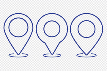 Location line vector icon set. Point illustration sign collection. Geolocation GPS tag icons set. Place logo. GPS map location icon. Location pin icon symbol sign isolated on transparent background
