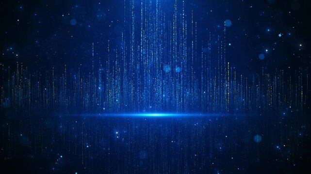 Luxury blue magical stage stardust sparkling particles space floor, tunnel, award ceremony event Digital cyberspace futuristic, data matrix flowing 5g high-speed connection data analysis process 4K 3D