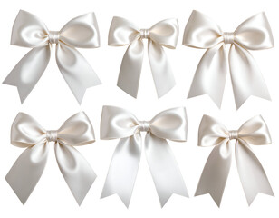 Multiple shimmering ivory satin bows showcasing their delicate folds and smooth texture for design.