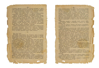 Vintage Book Pages with Text Isolated on White Background