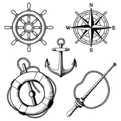 Set of marine, maritime or nautical icons