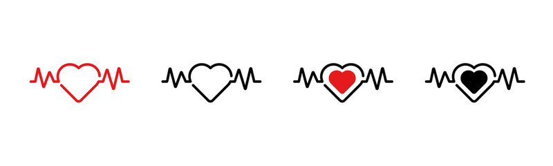 Icon illustrating heartbeat with heart symbol in different variations, showing health representation.