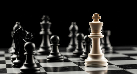 Obraz premium Business Competition and Strategy, Chess Game Symbolizing Confrontation and Threat Management.