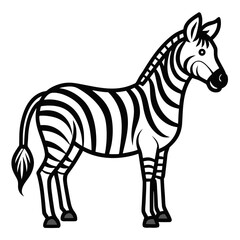 Stylized black and white cartoon zebra standing profile isolated on white background