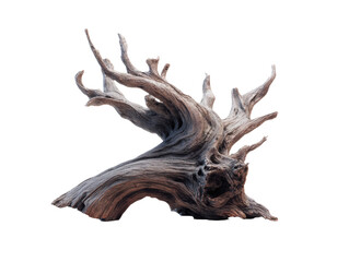 Fototapeta premium Gnarly weathered driftwood with intricate twisting branches isolated on transparent background