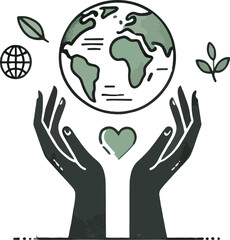 Protecting earth illustrated with hands globe heart and leaves environmental concept art