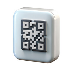 A 3d rendering of a qr code icon in a square button, isolated on transparent background
