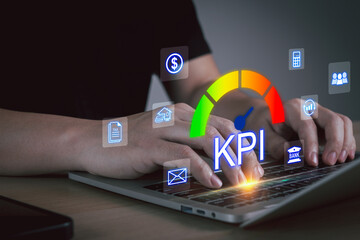 Key Performance Indicator, business people data analysis on laptop computer, online advertising technology, digital advertisement, financial business, business strategy, online marketing concept
