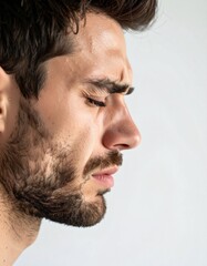 Obraz premium Man Experiencing Pain Discomfort Headache Migraine Stress.