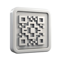 A 3d white square qr code icon isolated on transparent background