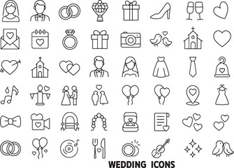 A Line Art Icon Set for Weddings, Marriage, and Romance