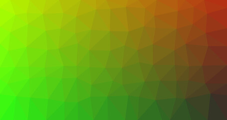 Abstract low poly background with a vivid gradient blend of green, yellow, orange, and red tones. Geometric polygon pattern perfect for vibrant digital design, creative visuals, and graphic backdrops