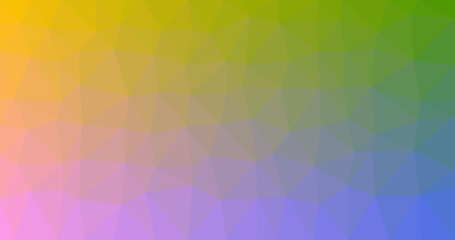 Colorful abstract low poly background with a smooth gradient blend of yellow, green, blue, pink, and purple tones. Polygonal geometric pattern ideal for modern design, digital artwork