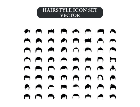 Set of men hairstyles. Different hair style set for men. Collection of black silhouettes of men hairstyles