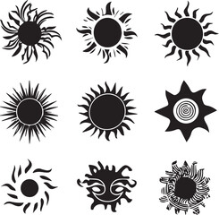 Set_of sun icon in black silhouette shape icons 