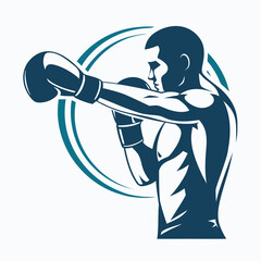 Dynamic boxer in action delivering a powerful punch with boxing gloves