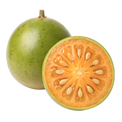 Whole Bael Fruit with Slice, Isolated ,Cut Out
