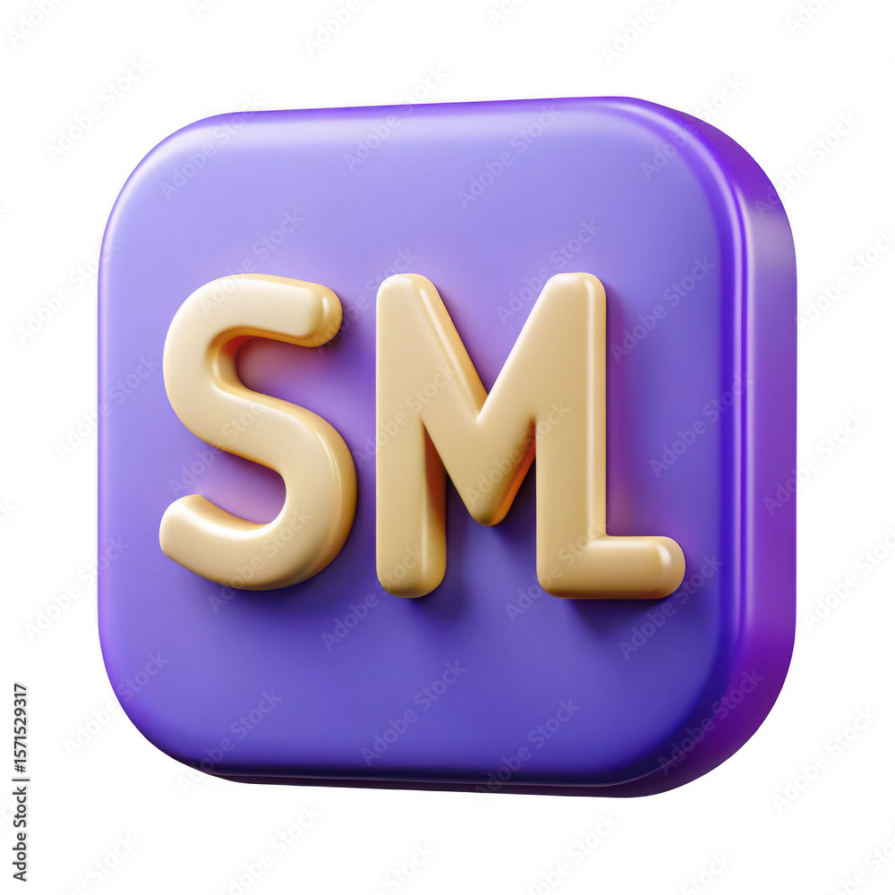 Fototapete 3d rendered sm letters on a rounded purple square isolated on transparent background