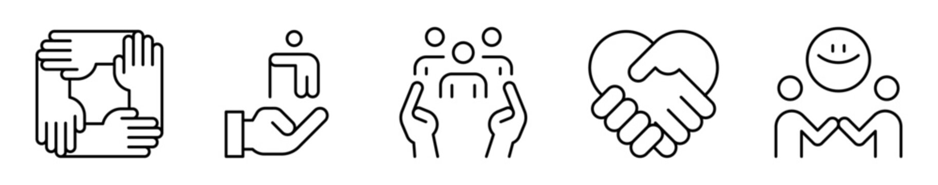 Conjunto de iconos de inclusi&oacute;n y respeto. Diversidad y uni&oacute;n. Trabajo en equipo, ayuda a personas con discapacidad, protecci&oacute;n social, empat&iacute;a, conexi&oacute;n