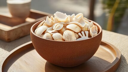 Decorative Bowl Filled with Assorted Shells Displaying Natural Beauty