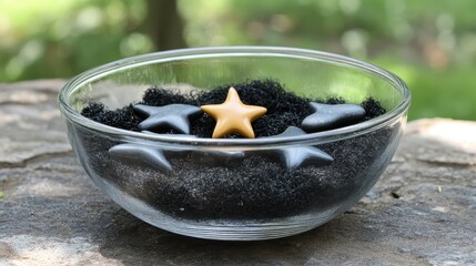 Decorative Bowl with Black Texture and Stars for Unique Accent