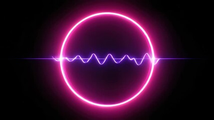 neon sound ring with rhythmic pulses, glowing multicolor circle waveform, beat-synced light animation, dark background for contrast circular audio waveform made of glowing neon purple and pink lines - Powered by Adobe