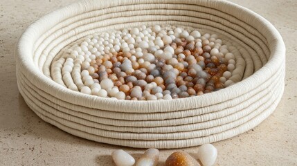 Decorative Bowl with Textured Pebbles and Neutral Color Palette