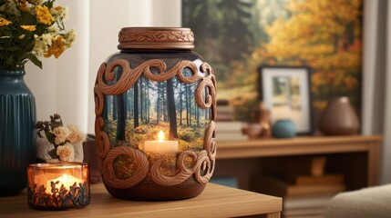 Decorative Candle Holder with Scenic Forest Inside for Cozy Interiors
