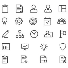 Project Management Line Icons – Minimal Vector Symbols for Tasks, Planning, Teamwork & Workflow Design