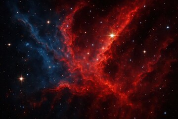 Fototapeta premium Red nebulae glow against a backdrop of black stars, capturing the mystery and beauty of our universe
