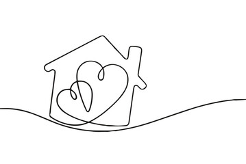 Outline drawing of a house with heart shapes inside  