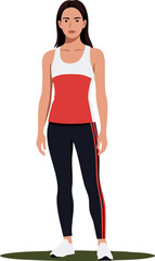 Fototapeta premium Woman standing in casual red and white top with black pants vector illustration 