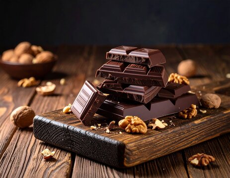 Tableta de chocolate artesanal en mesa r&uacute;stica